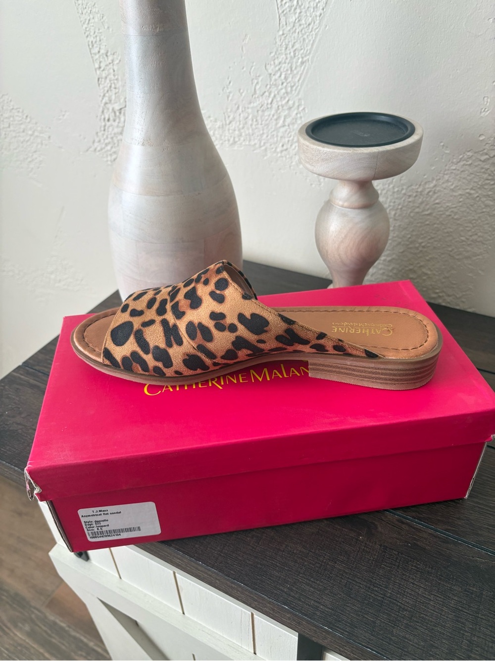 Catherine Malandrino Leopard-Print Open-Toe Slide in Tan and Black